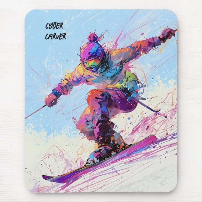 Abstract anime snow skier editable mouse pad (Front)