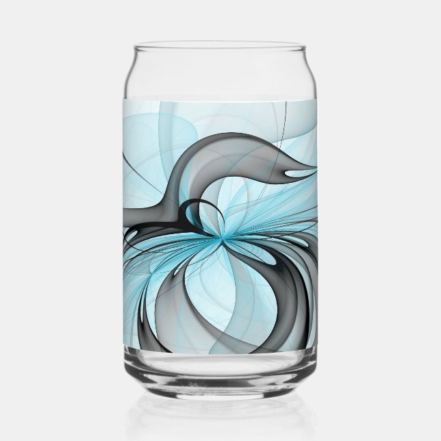 Abstract Anthracite Gray Blue Modern Fractal Art Can Glass (Front)