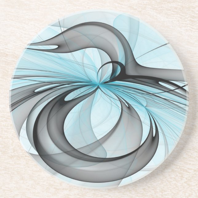 Abstract Anthracite Gray Blue Modern Fractal Art Coaster (Front)