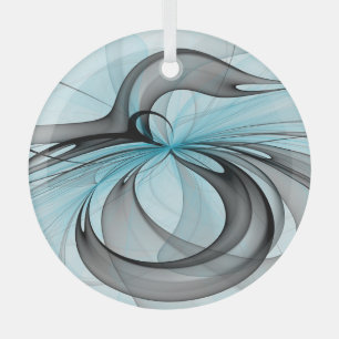 Abstract Anthracite Gray Blue Modern Fractal Art Glass Tree Decoration