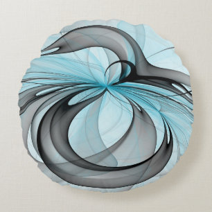 Abstract Anthracite Gray Blue Modern Fractal Art Round Cushion