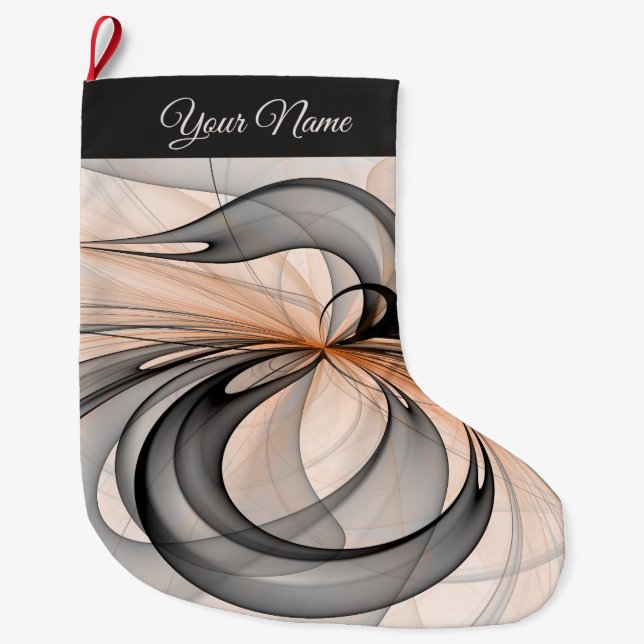 Abstract Anthracite Gray Modern Fractal Art Name Large Christmas Stocking (Front)