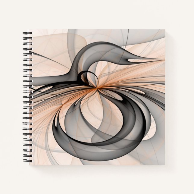Abstract Anthracite Gray Sienna Modern Fractal Art Notebook (Front)
