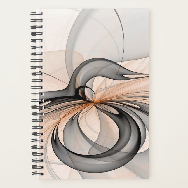 Abstract Anthracite Gray Sienna Modern Fractal Art Planner (Front)