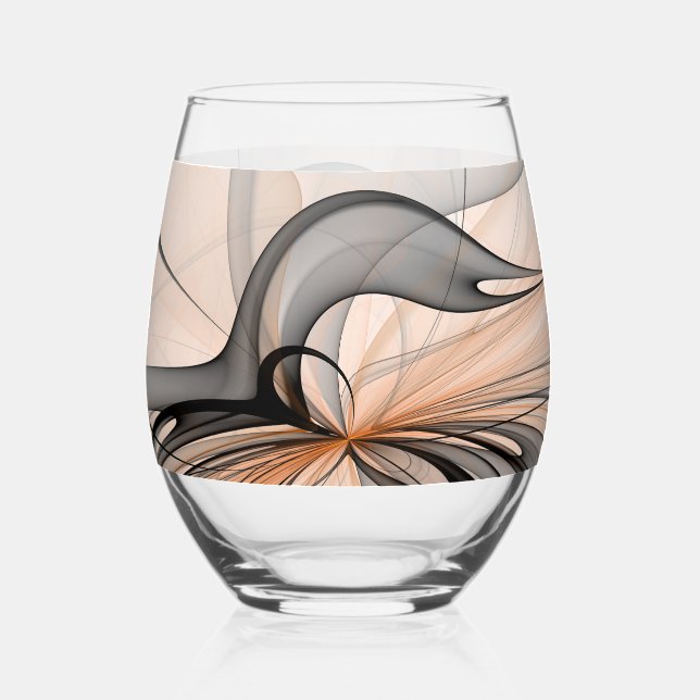 Abstract Anthracite Gray Sienna Modern Fractal Art Stemless Wine Glass (Front)
