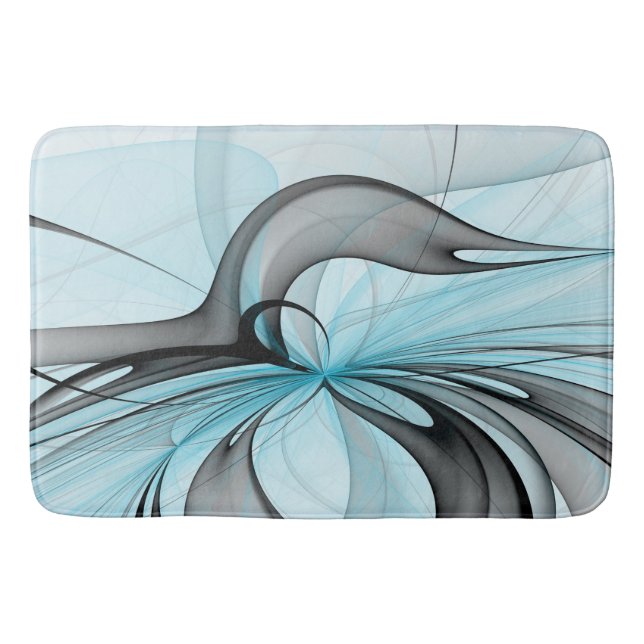 Abstract Anthracite Grey Blue Modern Fractal Art Bath Mat (Front)