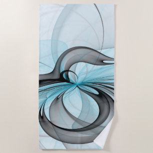 Abstract Anthracite Grey Blue Modern Fractal Art Beach Towel
