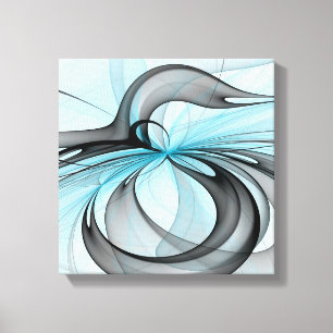 Abstract Anthracite Grey Blue Modern Fractal Art Canvas Print