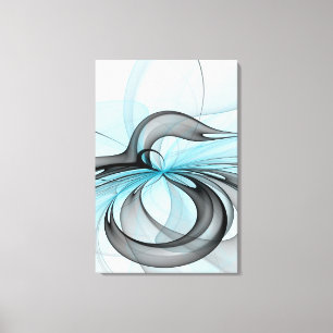 Abstract Anthracite Grey Blue Modern Fractal Art Canvas Print