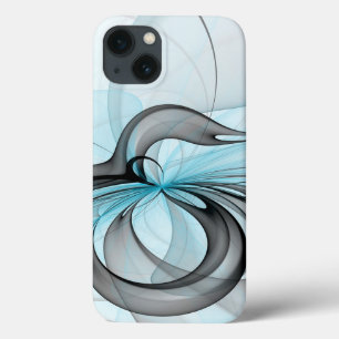 Abstract Anthracite Grey Blue Modern Fractal Art iPhone 13 Case