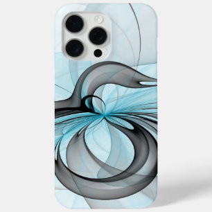 Abstract Anthracite Grey Blue Modern Fractal Art iPhone 15 Pro Max Case