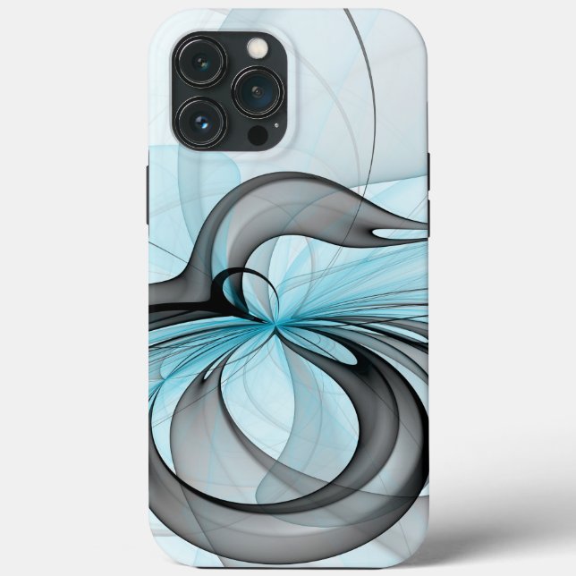 Abstract Anthracite Grey Blue Modern Fractal Art Case-Mate iPhone Case (Back)