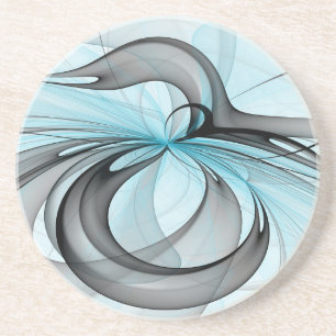 Abstract Anthracite Grey Blue Modern Fractal Art Coaster
