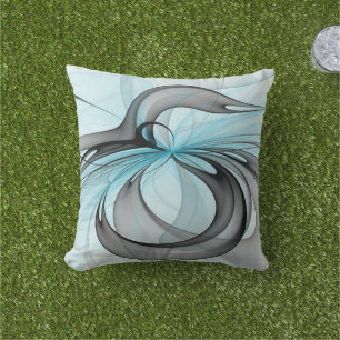 Abstract Anthracite Grey Blue Modern Fractal Art Cushion