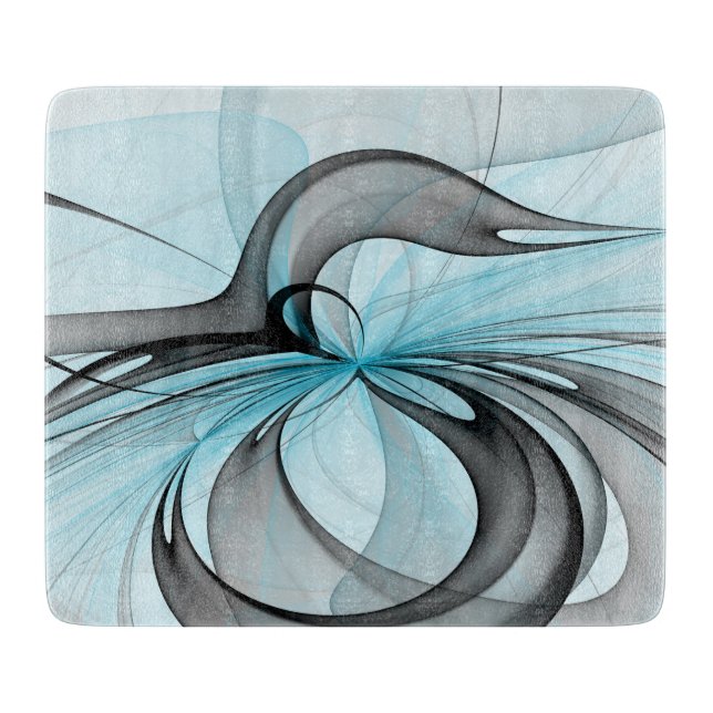 Abstract Anthracite Grey Blue Modern Fractal Art Cutting Board (Front)
