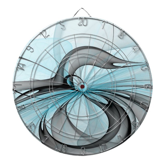 Abstract Anthracite Grey Blue Modern Fractal Art Dartboard (Front)