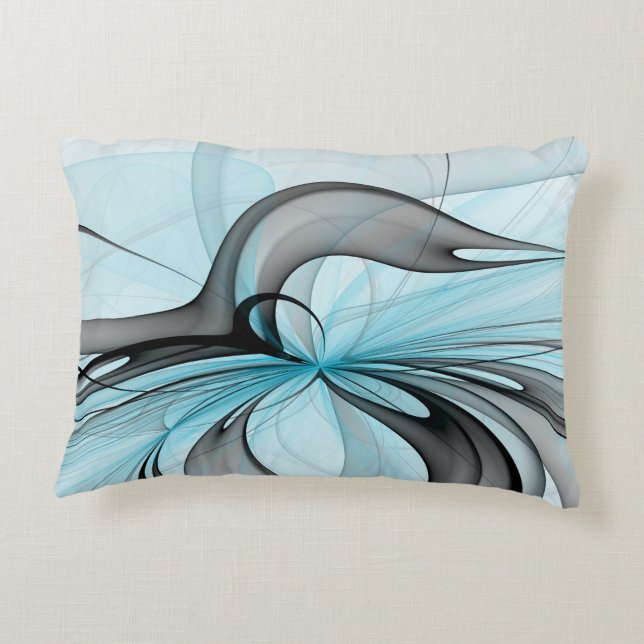 Abstract Anthracite Grey Blue Modern Fractal Art Decorative Cushion (Back)