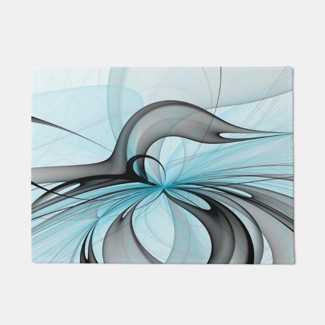 Abstract Anthracite Grey Blue Modern Fractal Art Doormat (Front)