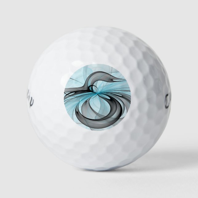 Abstract Anthracite Grey Blue Modern Fractal Art Golf Balls (Front)