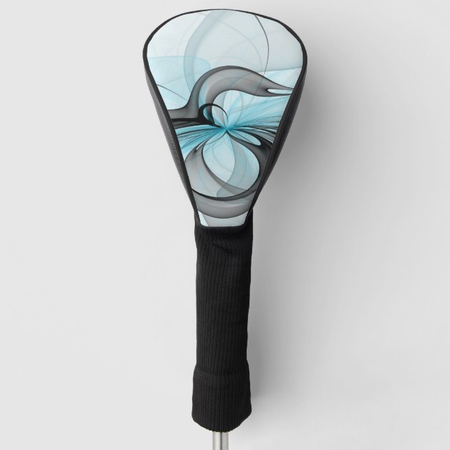Abstract Anthracite Grey Blue Modern Fractal Art Golf Head Cover (Front)
