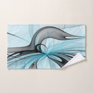 Abstract Anthracite Grey Blue Modern Fractal Art Hand Towel