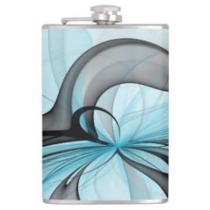 Abstract Anthracite Grey Blue Modern Fractal Art Hip Flask
