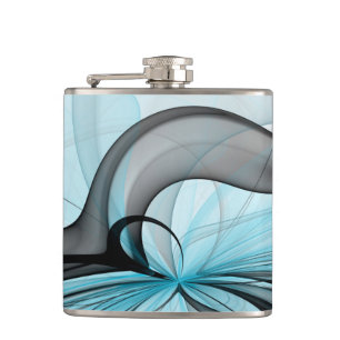 Abstract Anthracite Grey Blue Modern Fractal Art Hip Flask