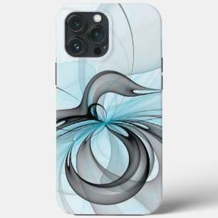 Abstract Anthracite Grey Blue Modern Fractal Art iPhone 13 Pro Max Case