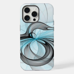 Abstract Anthracite Grey Blue Modern Fractal Art iPhone 15 Pro Max Case