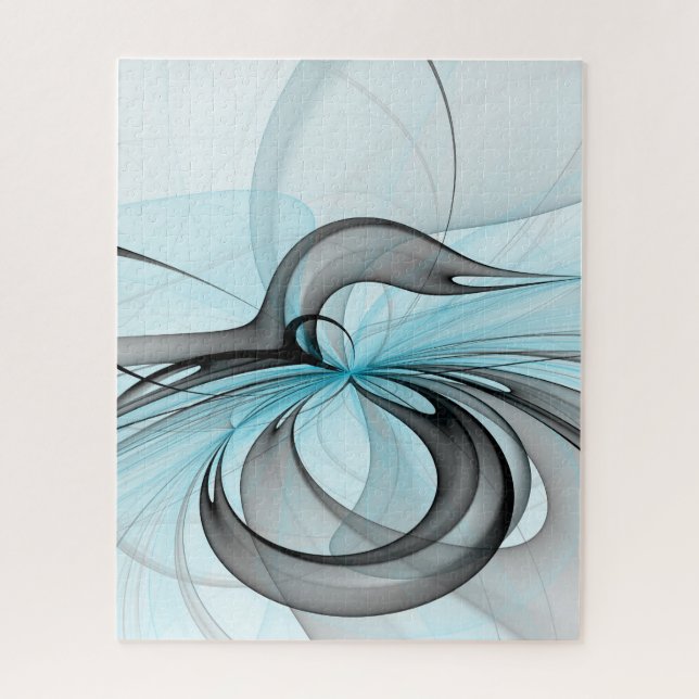Abstract Anthracite Grey Blue Modern Fractal Art Jigsaw Puzzle (Vertical)