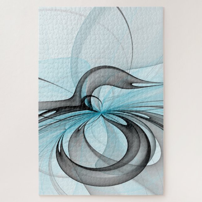 Abstract Anthracite Grey Blue Modern Fractal Art Jigsaw Puzzle (Vertical)