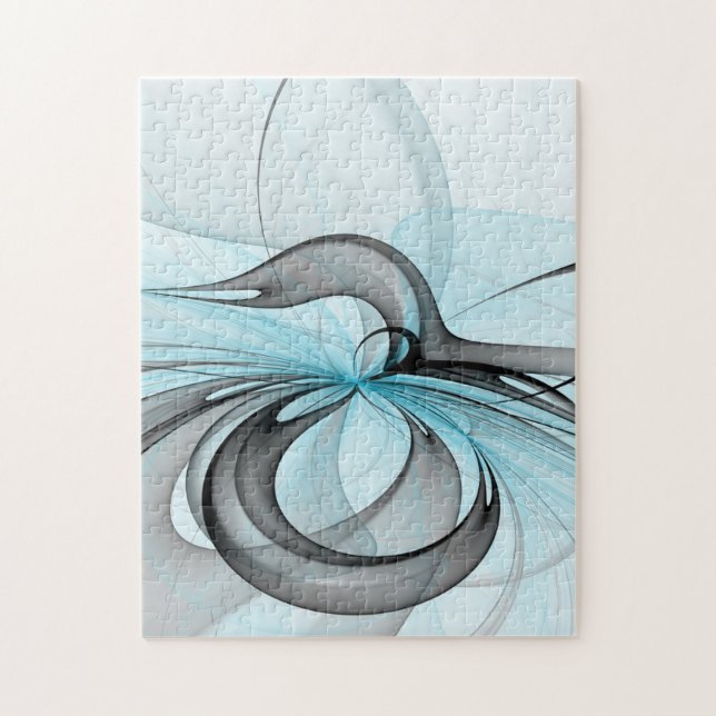 Abstract Anthracite Grey Blue Modern Fractal Art Jigsaw Puzzle (Vertical)