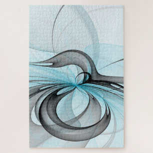 Abstract Anthracite Grey Blue Modern Fractal Art Jigsaw Puzzle