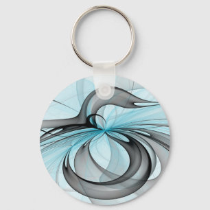Abstract Anthracite Grey Blue Modern Fractal Art Key Ring