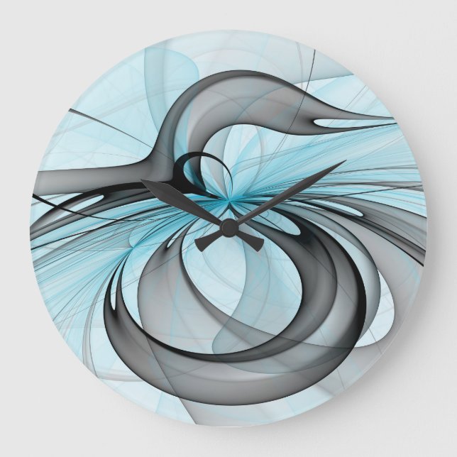Abstract Anthracite Grey Blue Modern Fractal Art Large Clock (Front)