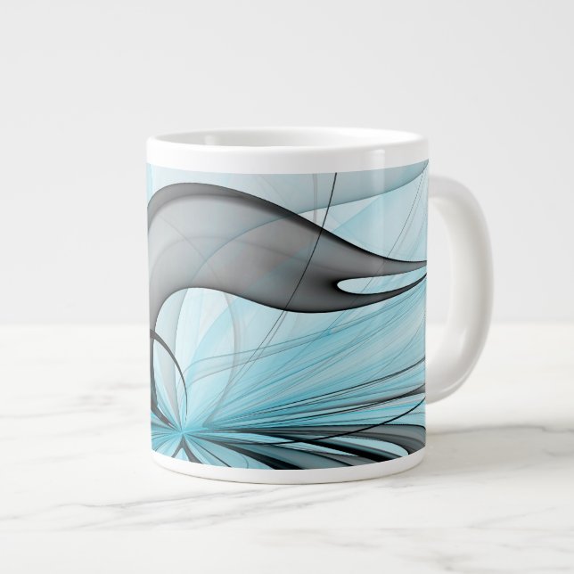 Abstract Anthracite Grey Blue Modern Fractal Art Large Coffee Mug (Front Right)
