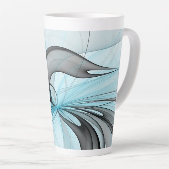 Abstract Anthracite Grey Blue Modern Fractal Art Latte Mug (Right Angle)