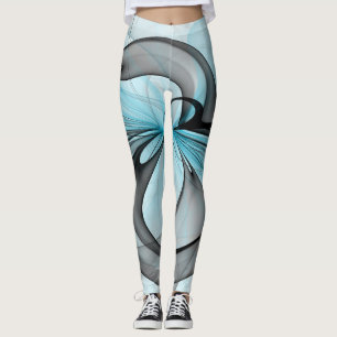 Abstract Anthracite Grey Blue Modern Fractal Art Leggings