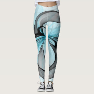Abstract Anthracite Grey Blue Modern Fractal Art Leggings