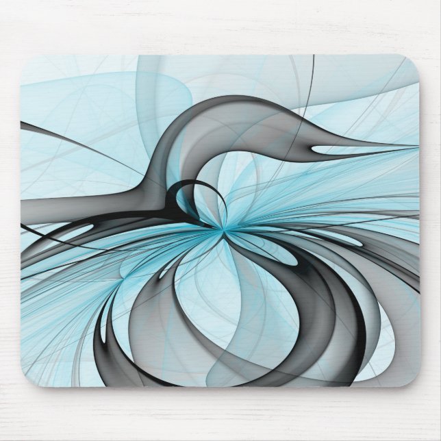 Abstract Anthracite Grey Blue Modern Fractal Art Mouse Mat (Front)