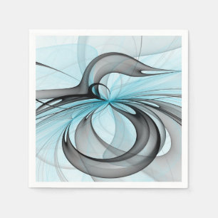 Abstract Anthracite Grey Blue Modern Fractal Art Napkin