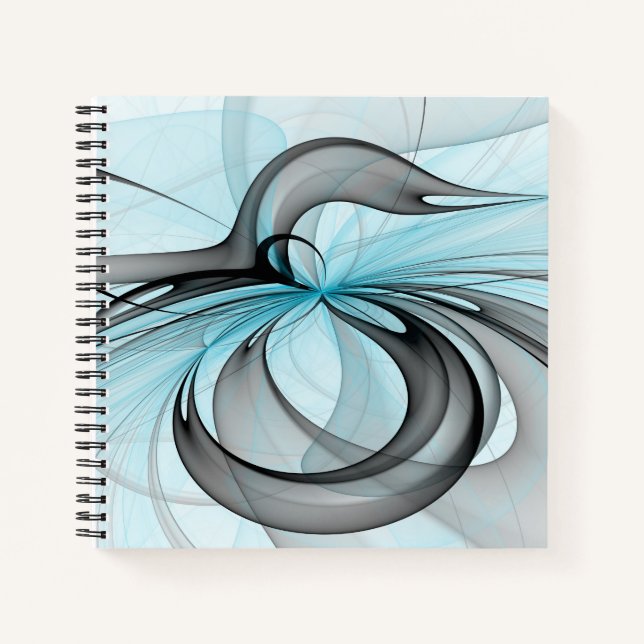 Abstract Anthracite Grey Blue Modern Fractal Art Notebook (Front)