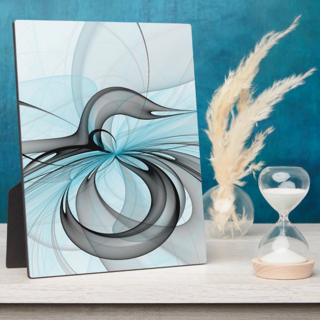 Abstract Anthracite Grey Blue Modern Fractal Art Plaque (Side)