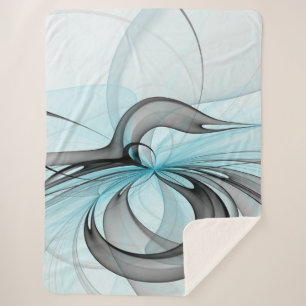 Abstract Anthracite Grey Blue Modern Fractal Art Sherpa Blanket