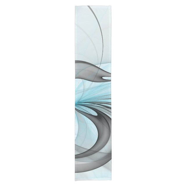Abstract Anthracite Grey Blue Modern Fractal Art Short Table Runner (Front)