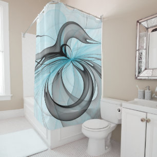 Abstract Anthracite Grey Blue Modern Fractal Art Shower Curtain