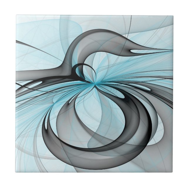 Abstract Anthracite Grey Blue Modern Fractal Art Tile (Front)