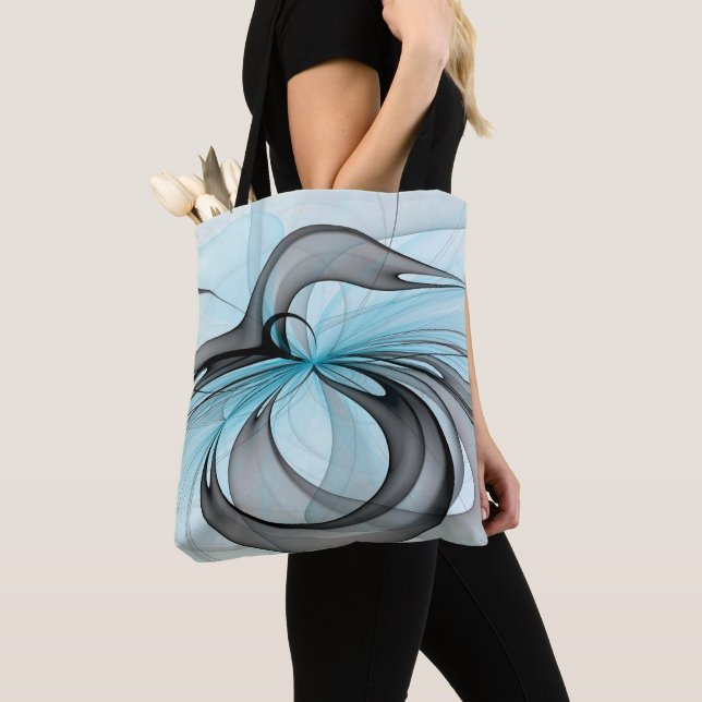 Abstract Anthracite Grey Blue Modern Fractal Art Tote Bag (Close Up)