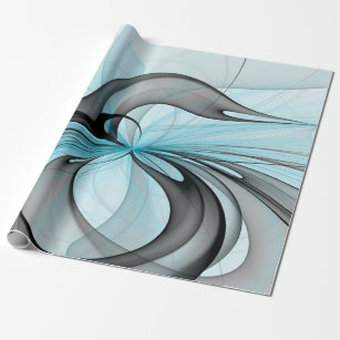 Abstract Anthracite Grey Blue Modern Fractal Art Wrapping Paper