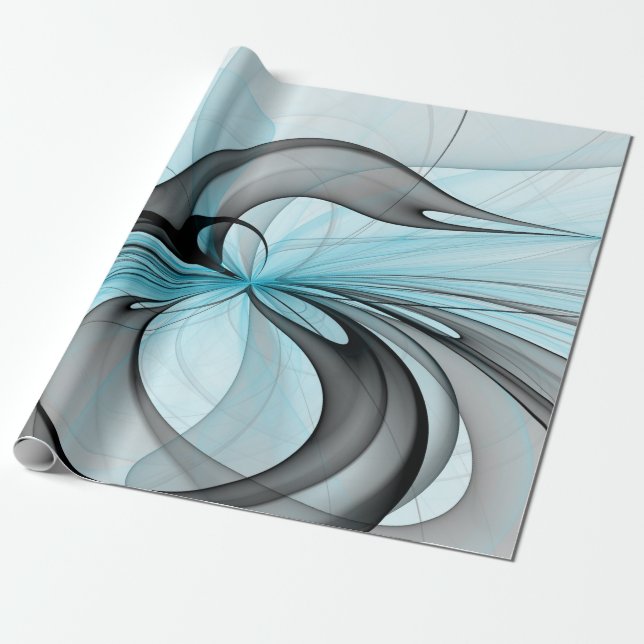 Abstract Anthracite Grey Blue Modern Fractal Art Wrapping Paper (Unrolled)